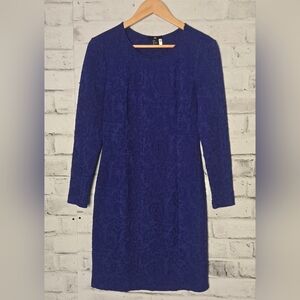 H&M Royal Blue Long Sleeve Paisley Lace Bodycon Dress – Size M